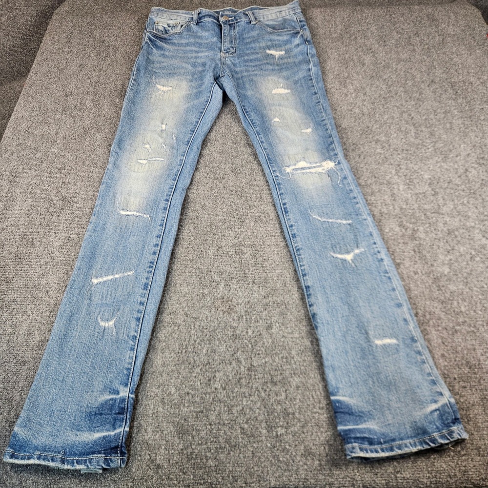 Mnml Distressed Slim‎ Fit Jeans Light Wash Blue Ripped Repaired Mens Size 34